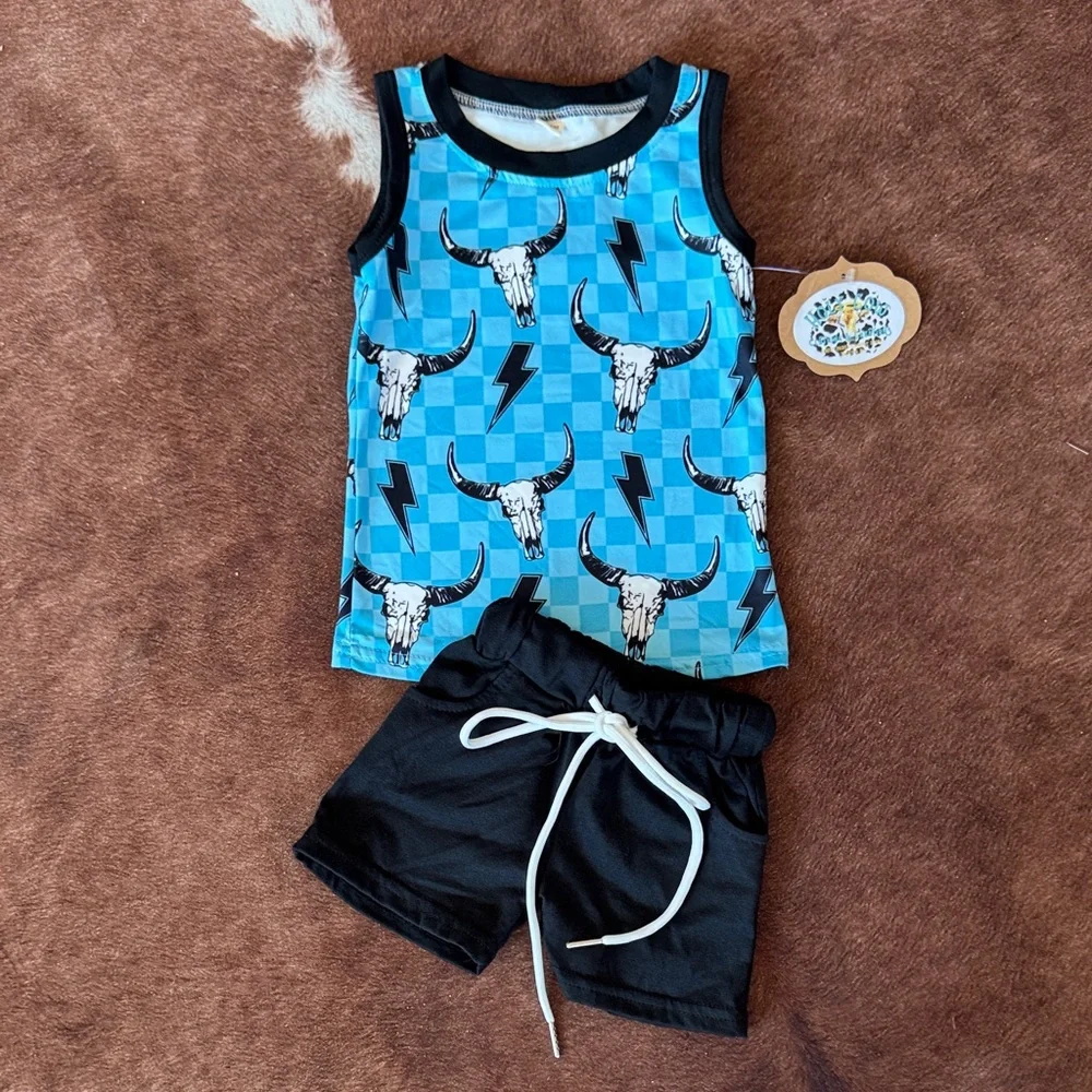 New! Infant Bull Print Tank and Shorts Set - Picture 1 of 4